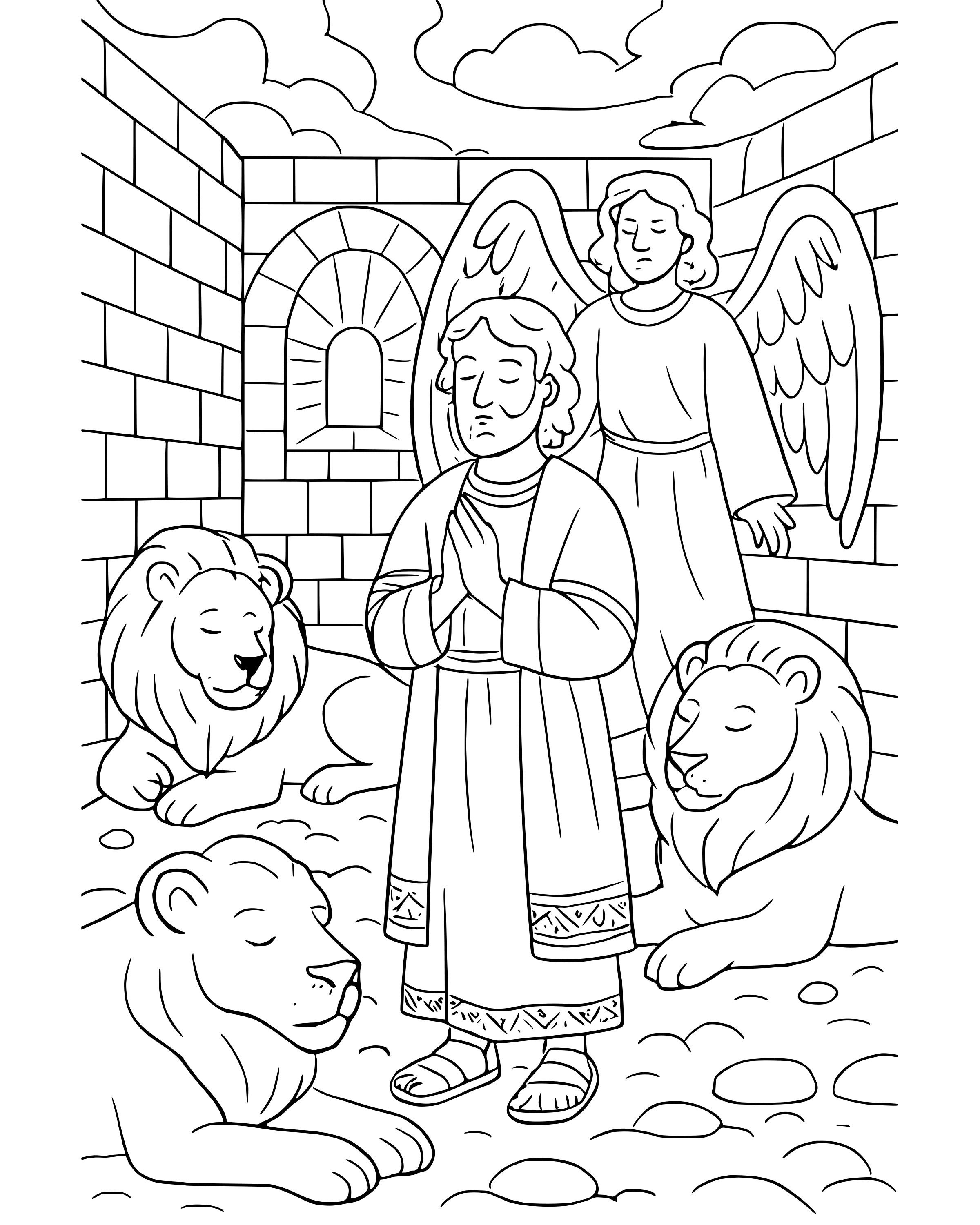 Detailed Daniel in the Lions' Den coloring page