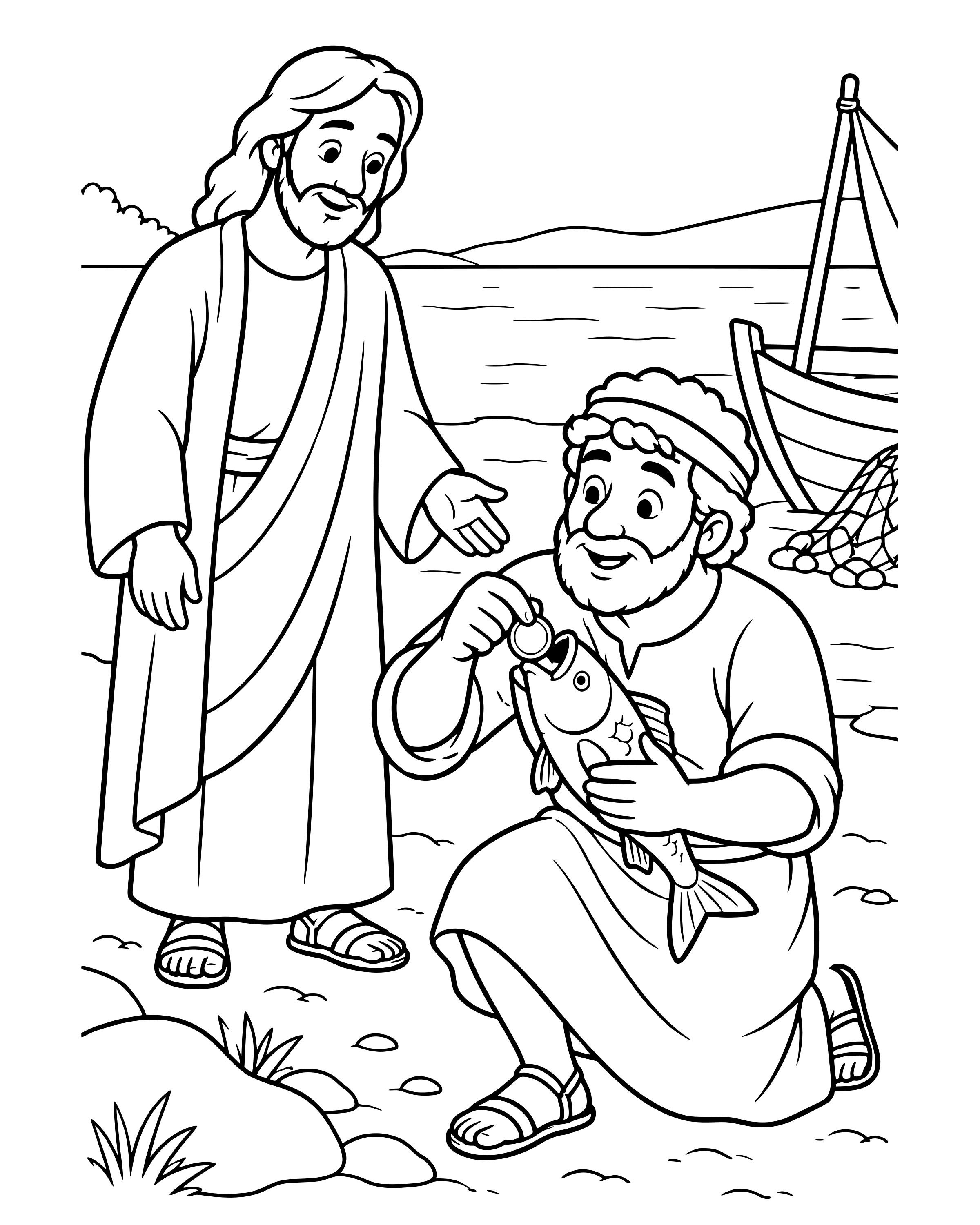 Simple The Coin in the Fish's Mouth coloring page