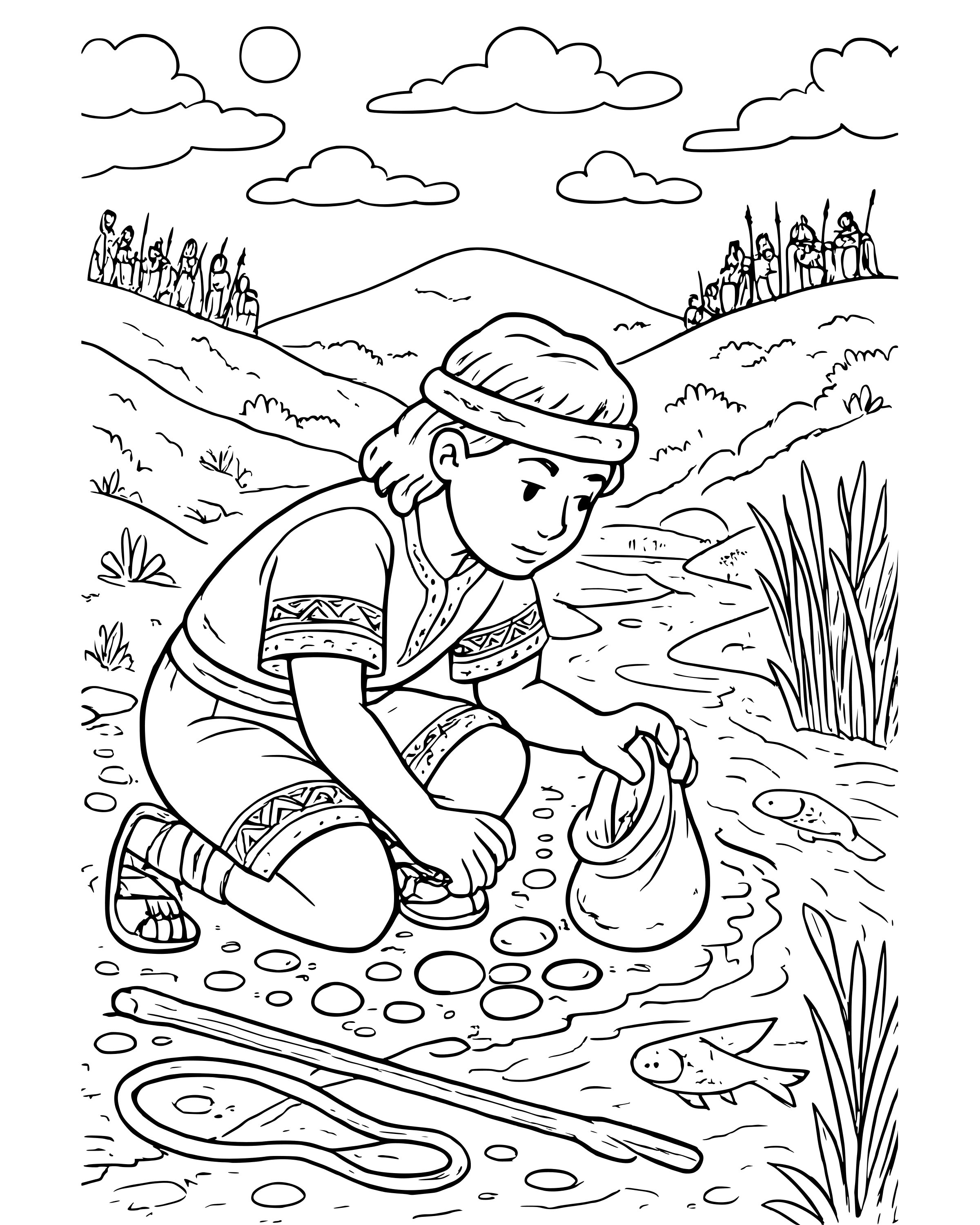 Detailed David Chooses Five Smooth Stones coloring page