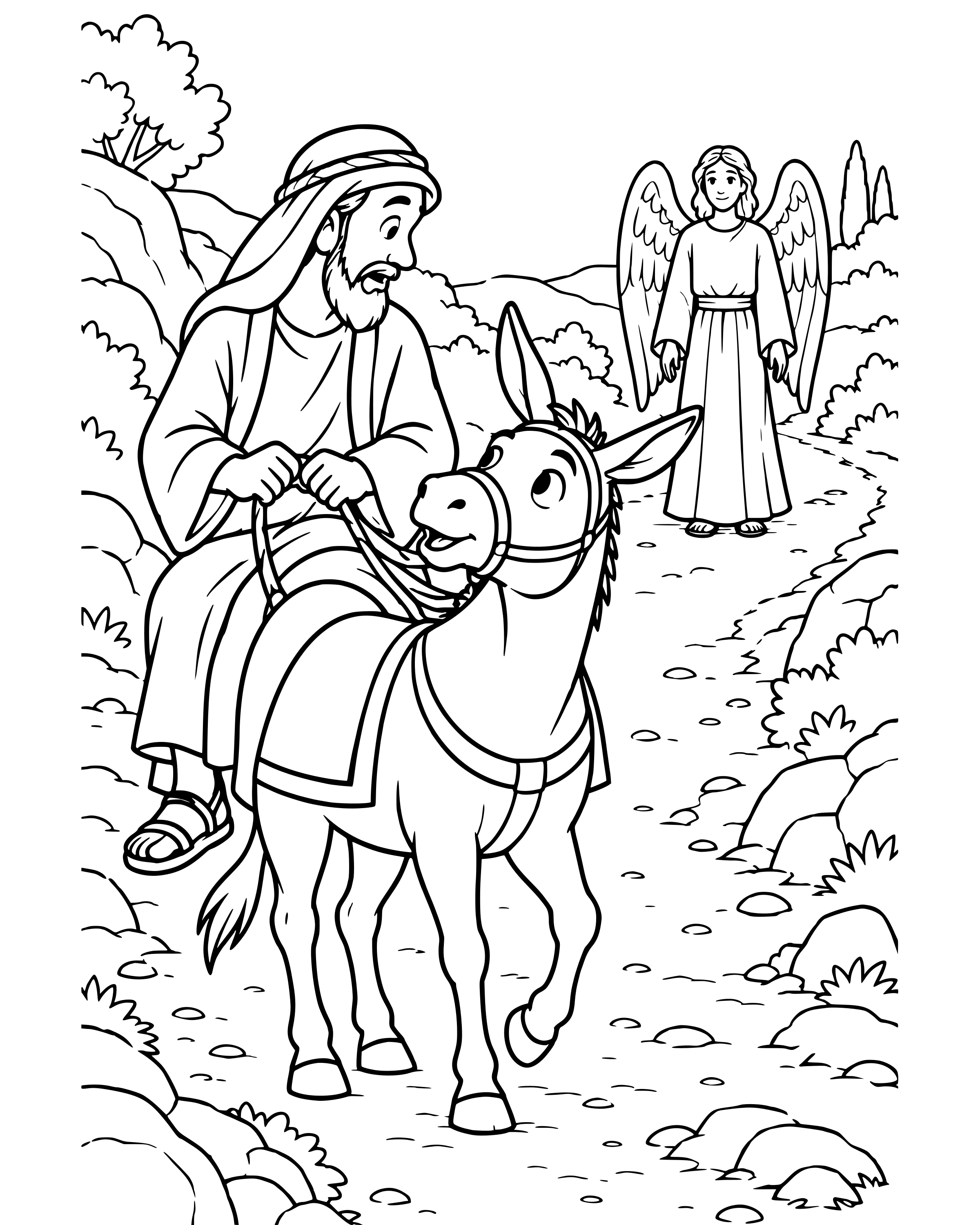 Balaam's Talking Donkey, simple printable coloring page for ages 5–7