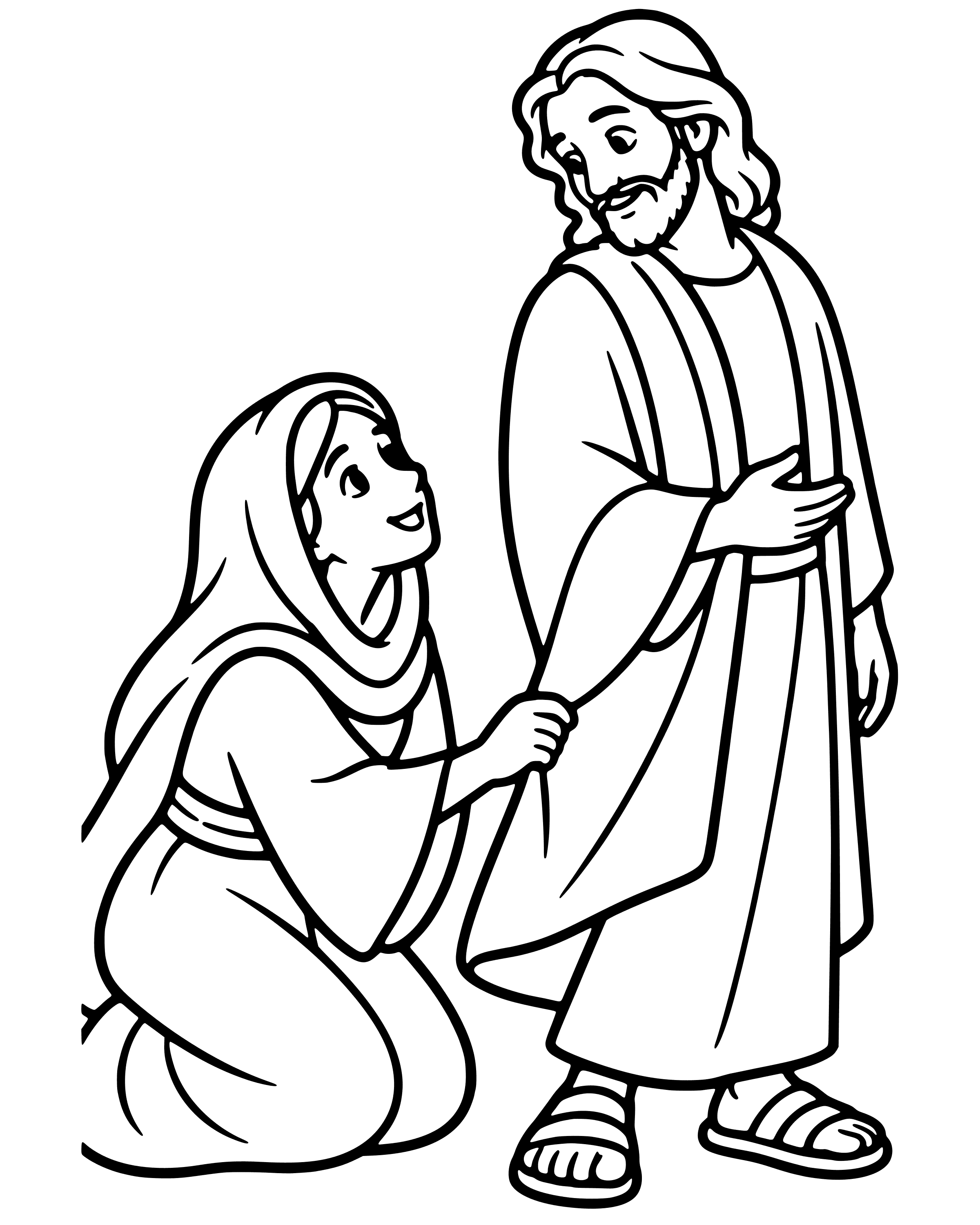 Easy The Woman Who Touched Jesus' Cloak coloring page
