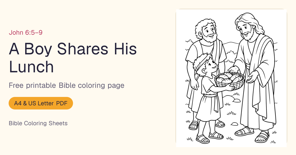 A Boy Shares His Lunch Coloring Page: Free Printable PDF | Bible ...