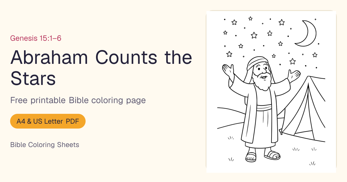 Abraham Counts the Stars Coloring Page: Free Printable PDF | Bible ...
