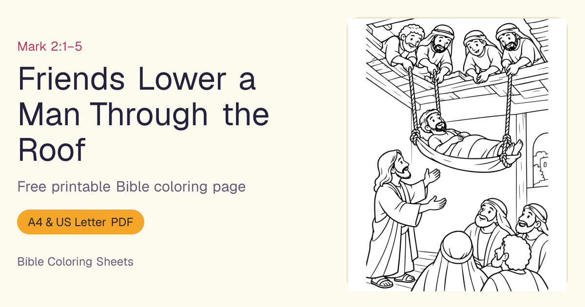 Friends Lower a Man Through the Roof Coloring Page: Free Printable PDF ...